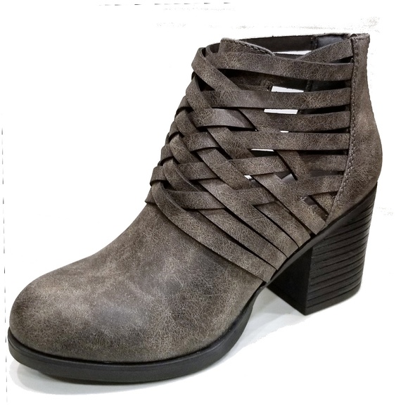 New Gray Distress Straps Booties Ankle Boots 6.5 - Picture 2 of 2